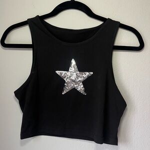 Black Crop Top with Silver Star